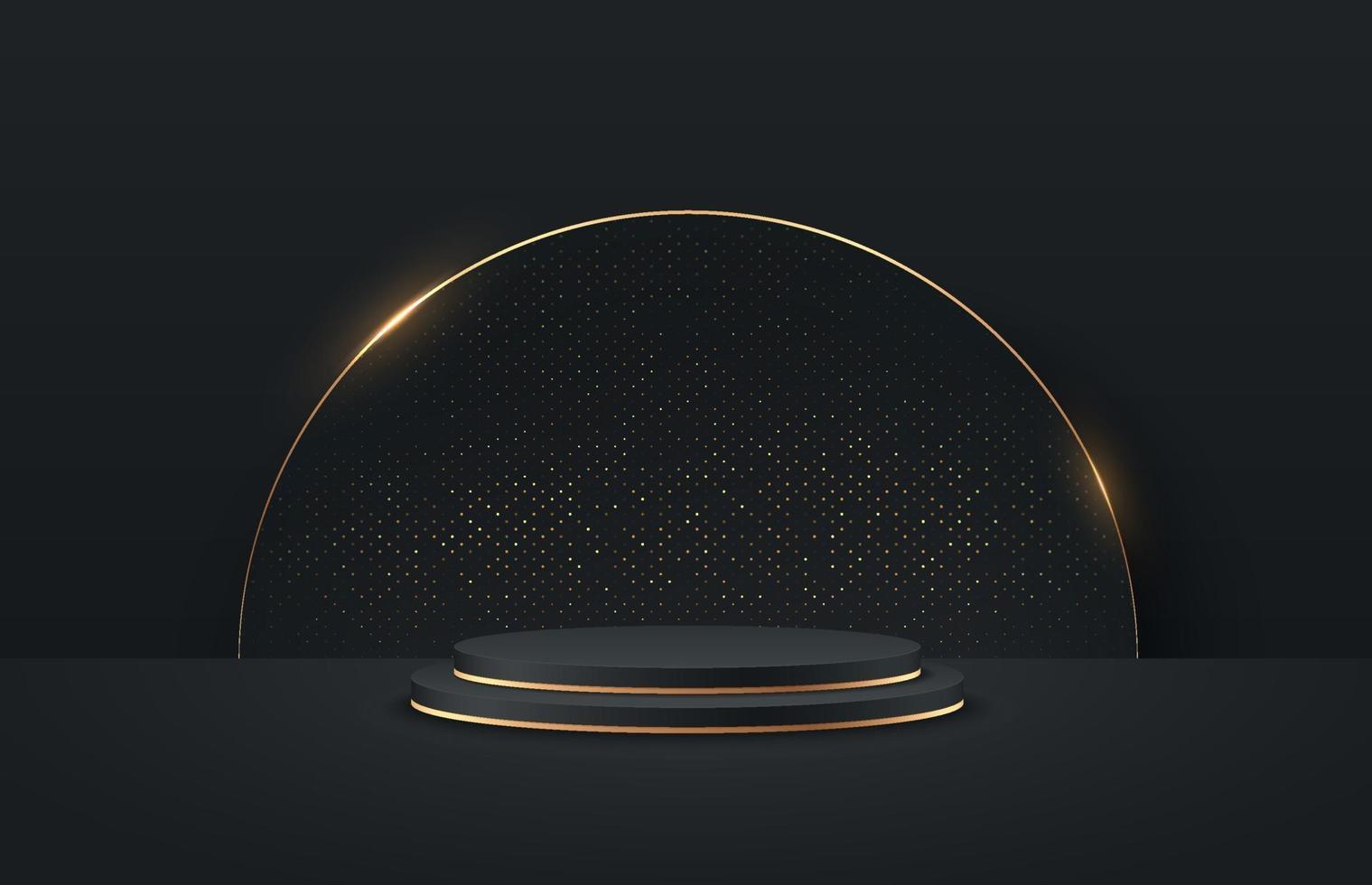 pantalla redonda abstracta para el producto en el sitio web en estilo moderno. Representación de fondo de lujo con podio y escena de pared de textura mínima de brillo negro y dorado, representación 3D de forma geométrica color negro. vector