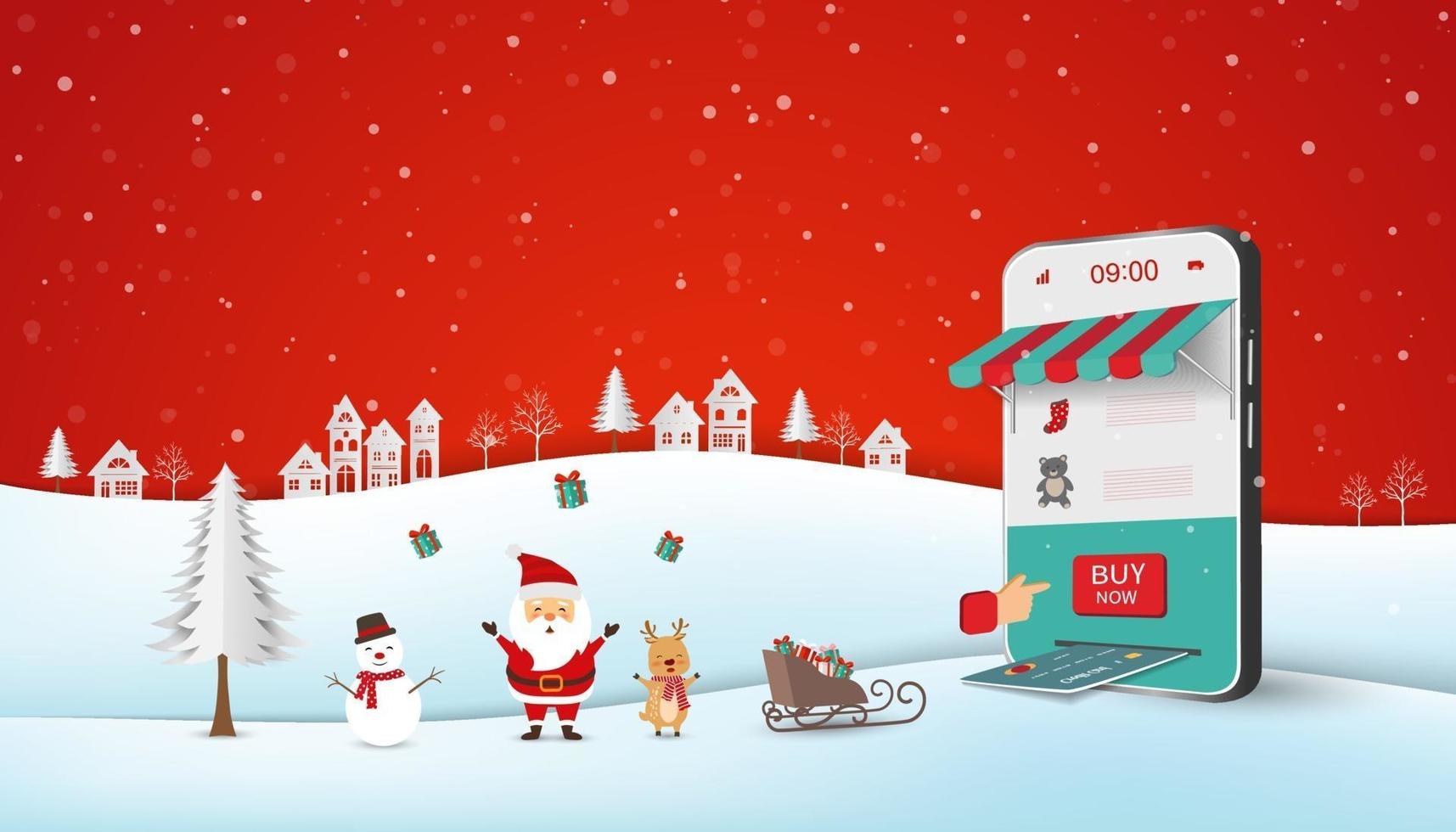 Santa Claus shopping online on website or mobile application,business concept for Christmas vector