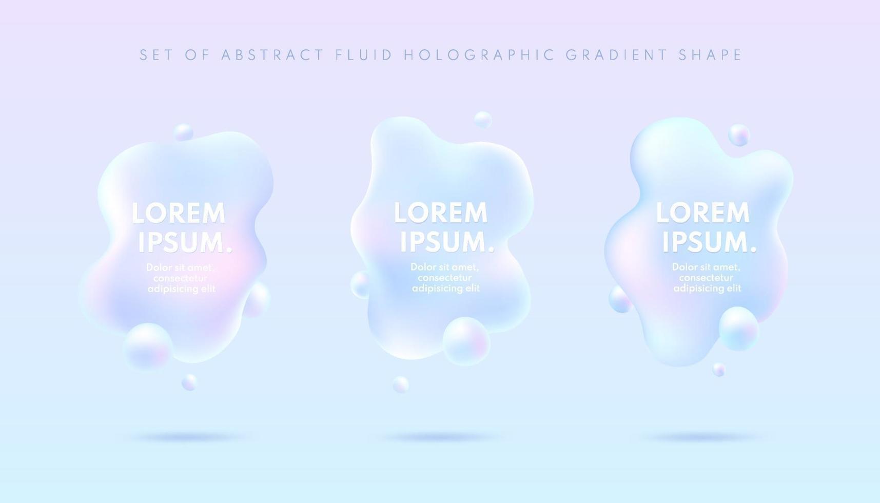 Set of 3d abstract fluid holographic gradient shape on blue background. Liquid shapes trendy realistic design. Vector illustration