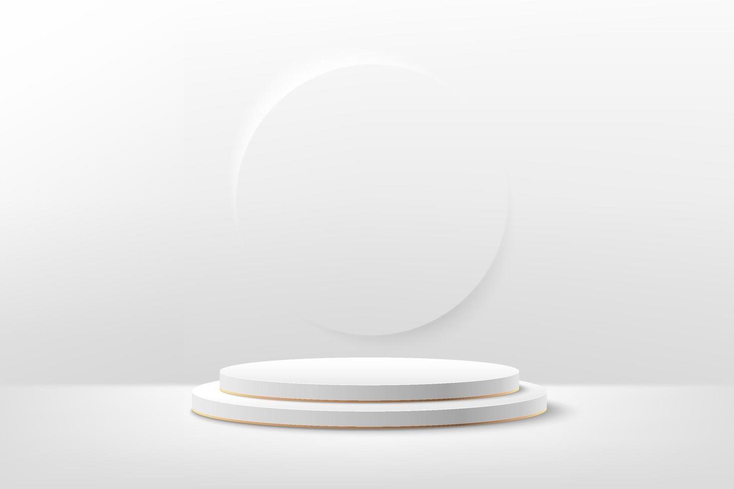 pantalla redonda abstracta para el producto en el sitio web en estilo moderno. Representación de fondo con podio y escena de pared de textura blanca mínima, representación 3D de forma geométrica en color blanco y dorado. ilustración vectorial vector