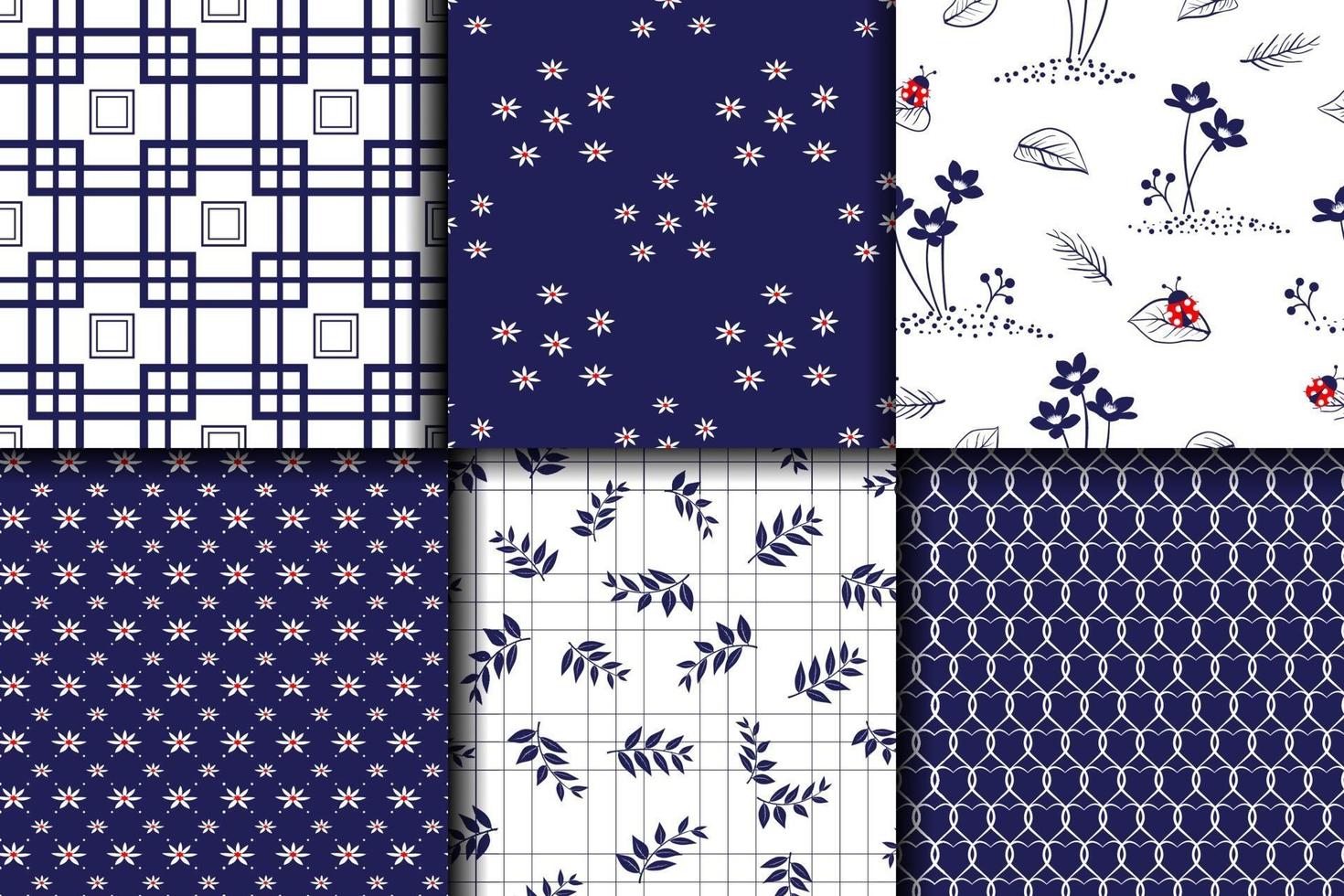 Nature elements in blue seamless patterns vector