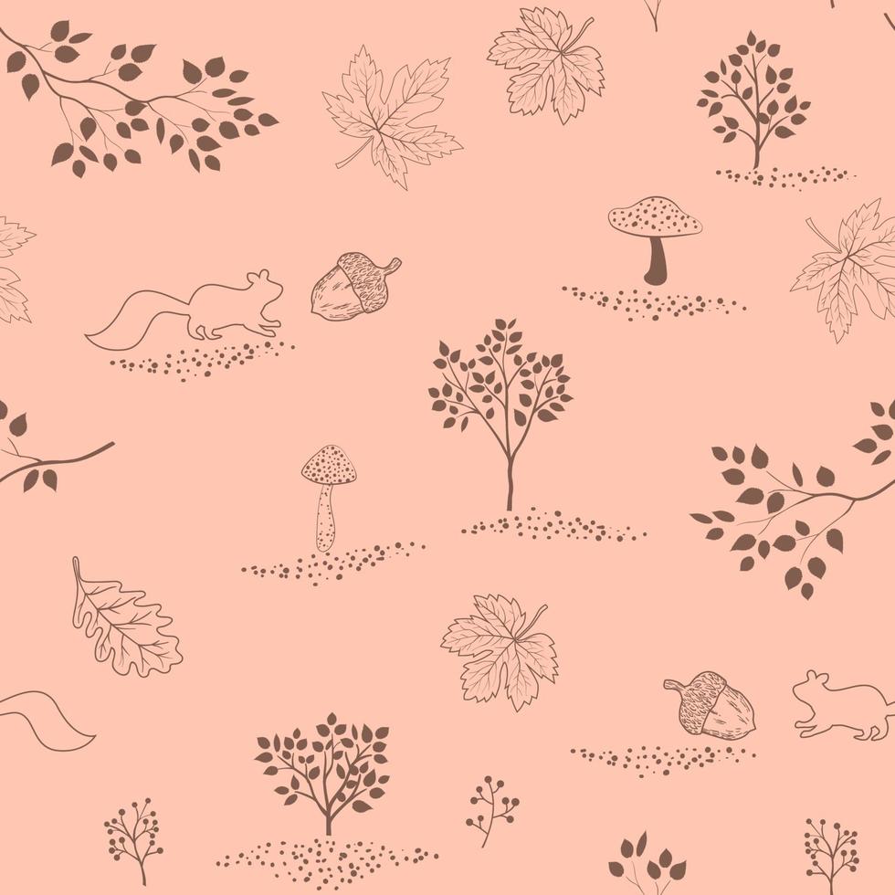 Hand drawn autumn seamless pattern with maple leaves,squirrels vector