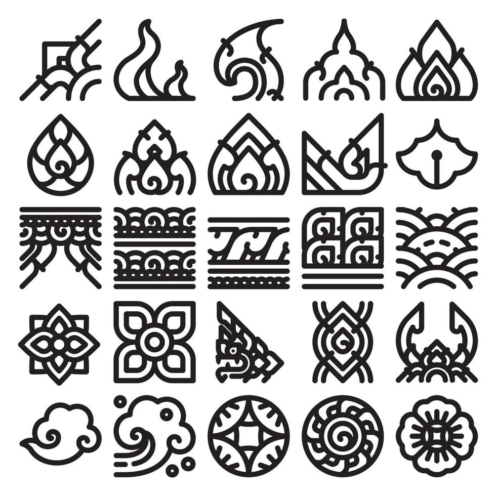 Thai art line pattern set. vector