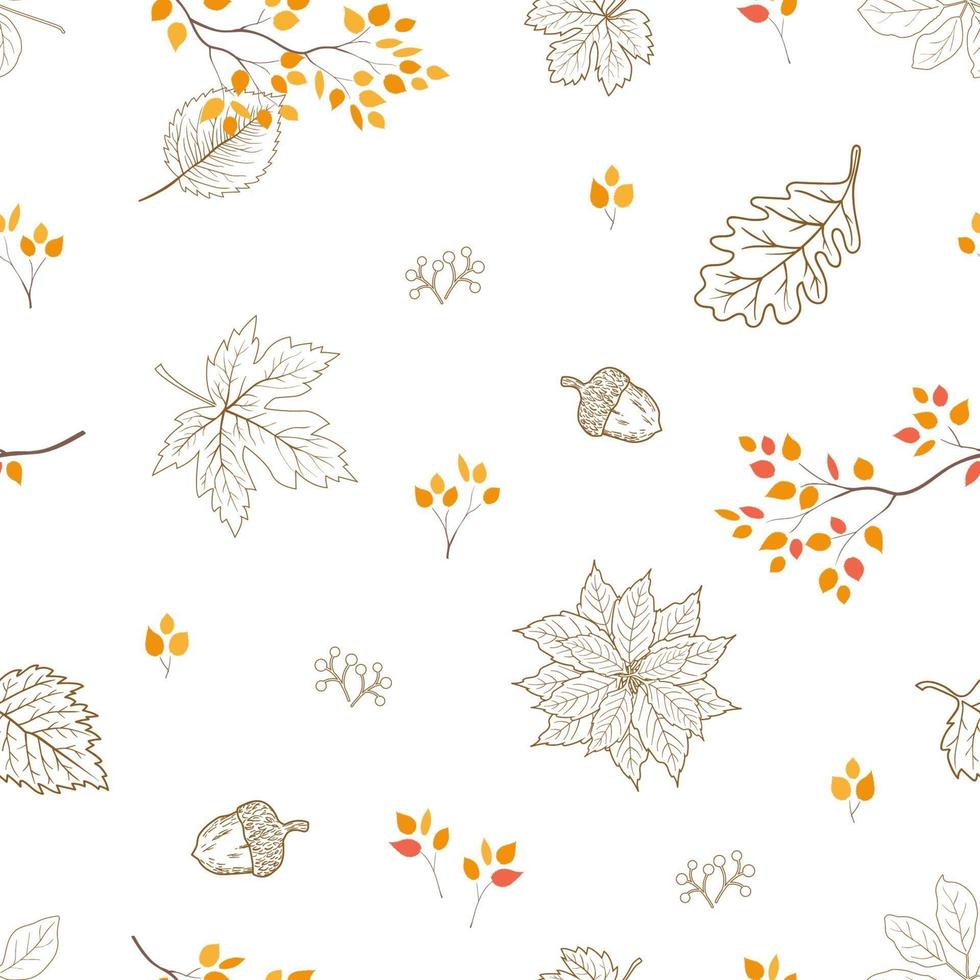 Dibujado a mano hojas de otoño de patrones sin fisuras, para decoración, tela, textil, impresión o papel tapiz vector