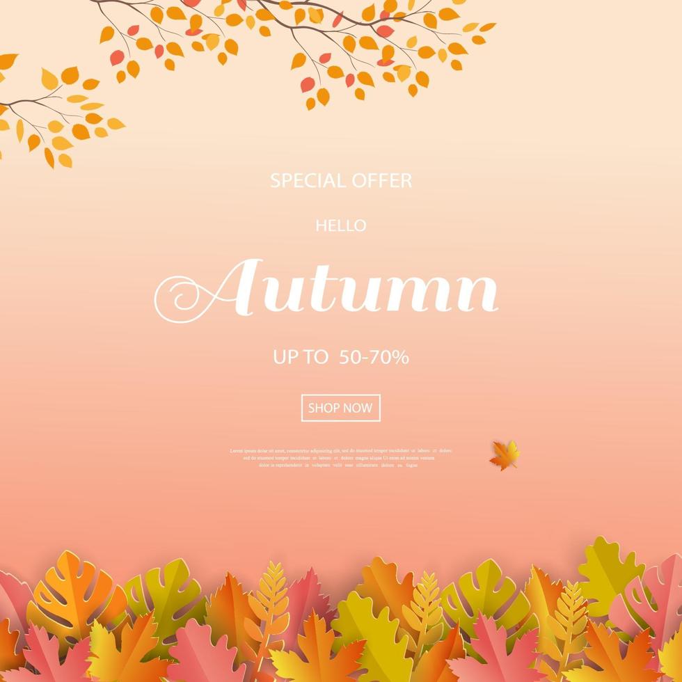 Autumn or Fall sale background with colorful leaves vector