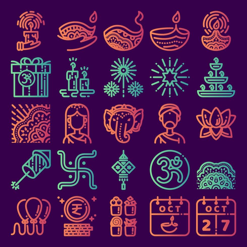 conjunto de iconos de diwali vector