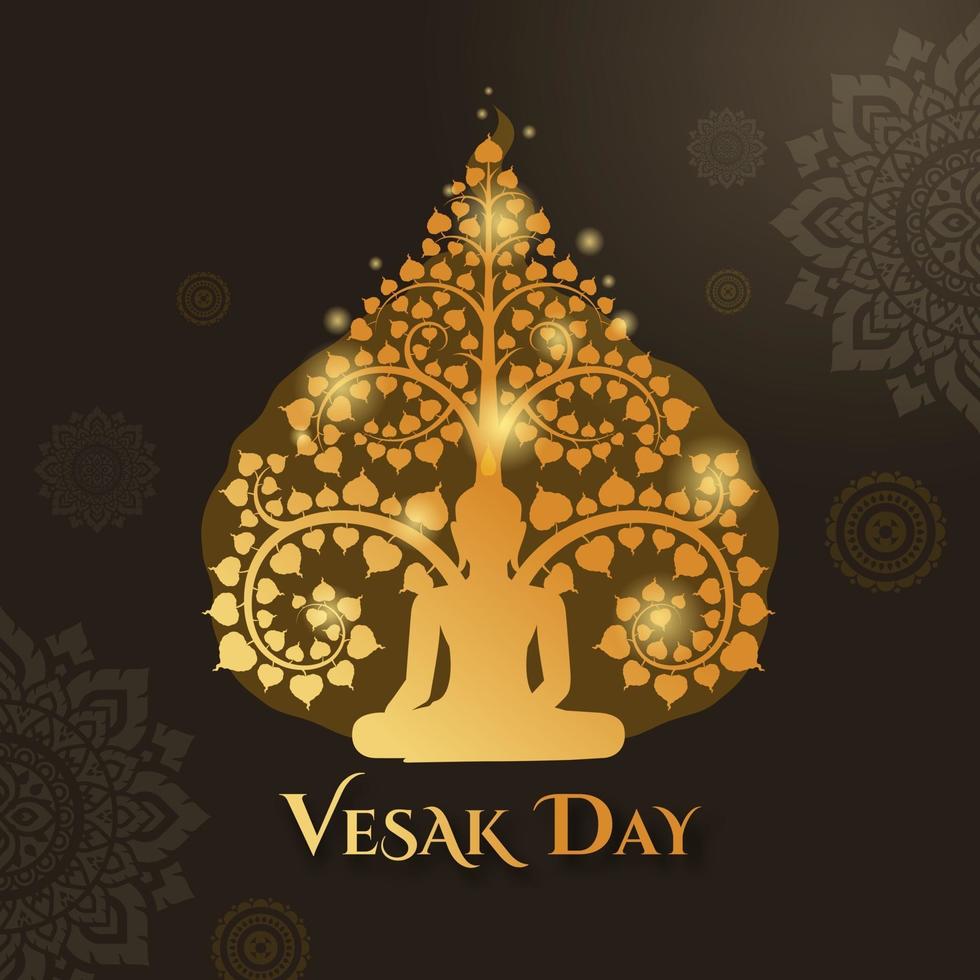 Vesak day with buddha sitting under and Thai art pattern decoration background vector