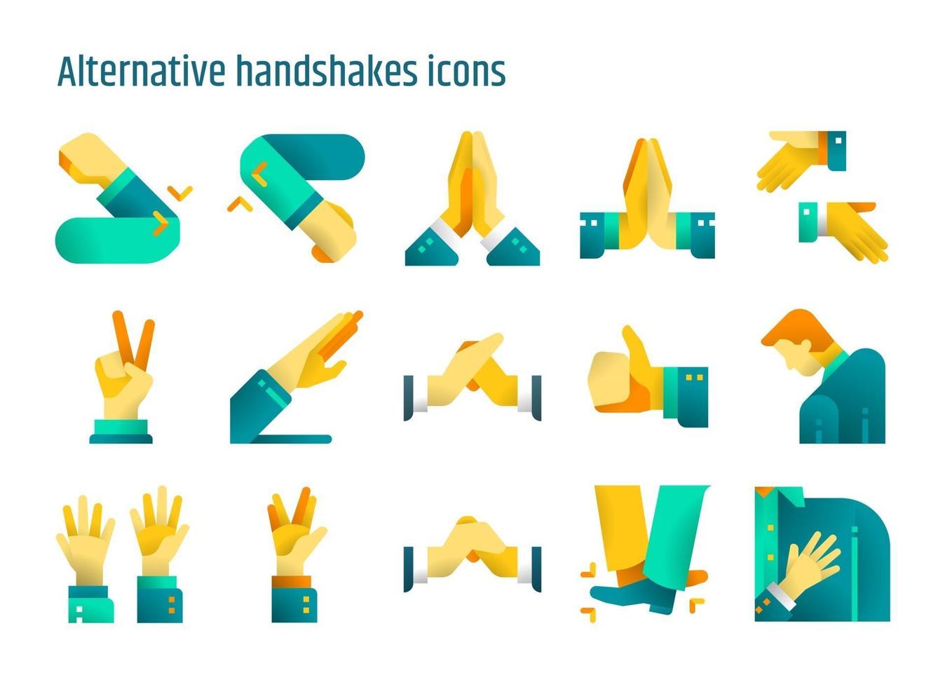 Alternative handshakes flat icons vector set.