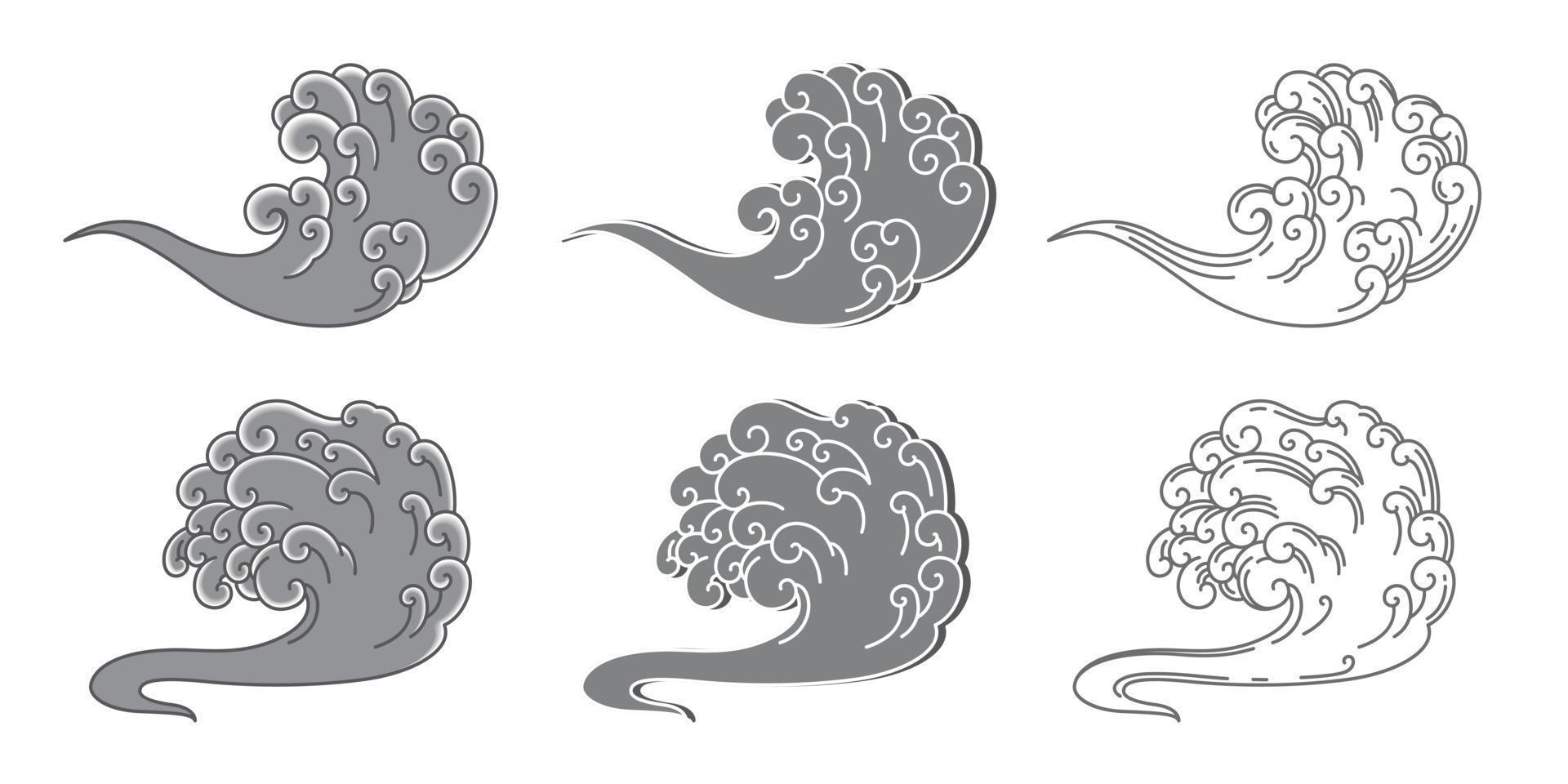 Chinese cloud and wind art single line vector. vector