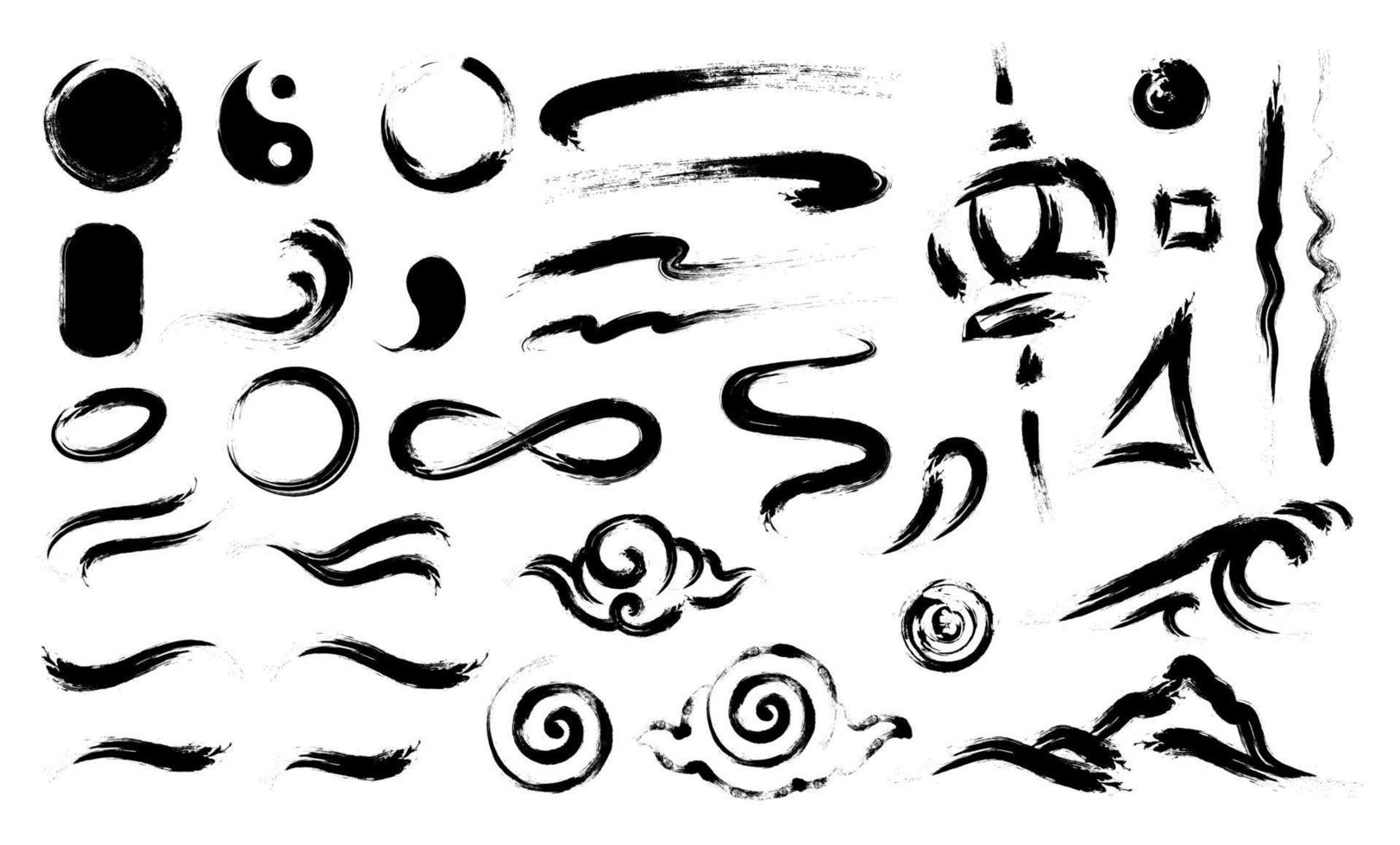 Chinese brush elements set. vector