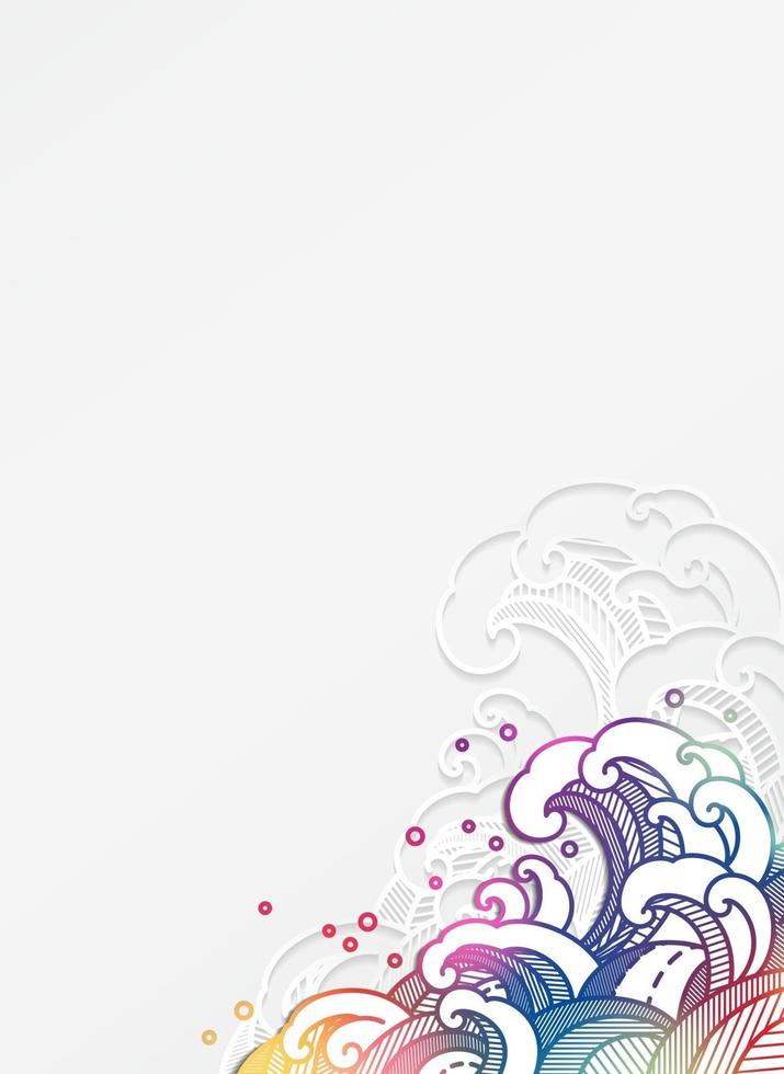 Colorful oriental water wave in paper cut style. vector