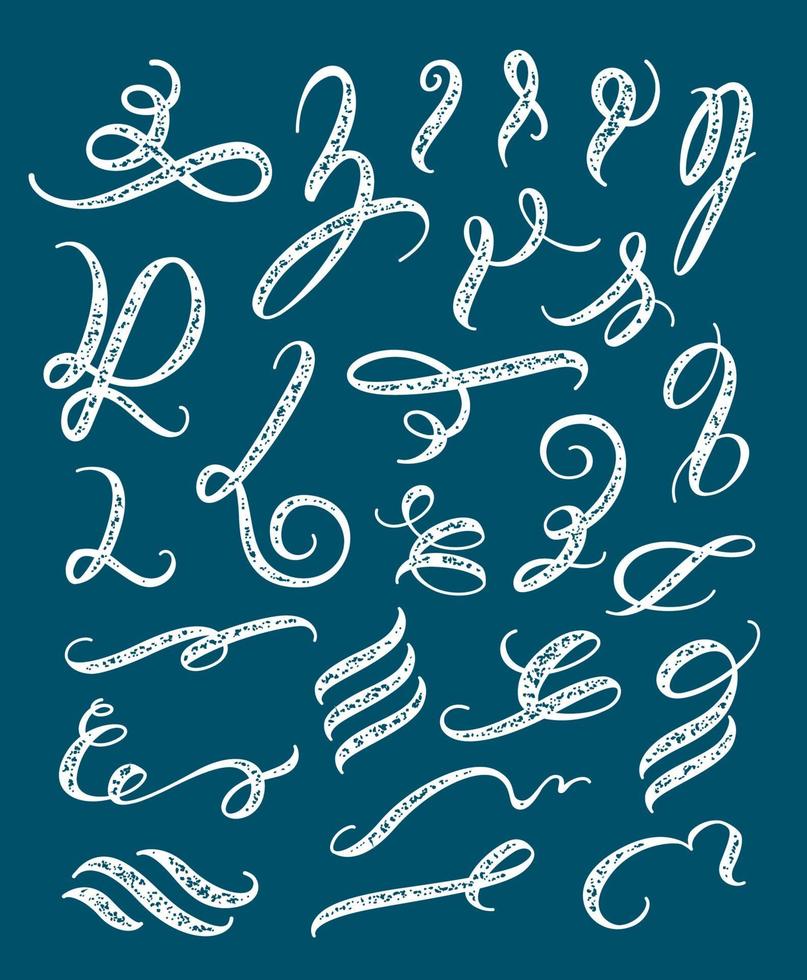 Elementos de pincel caligráfico con textura rugosa para decoración gráfica. vector