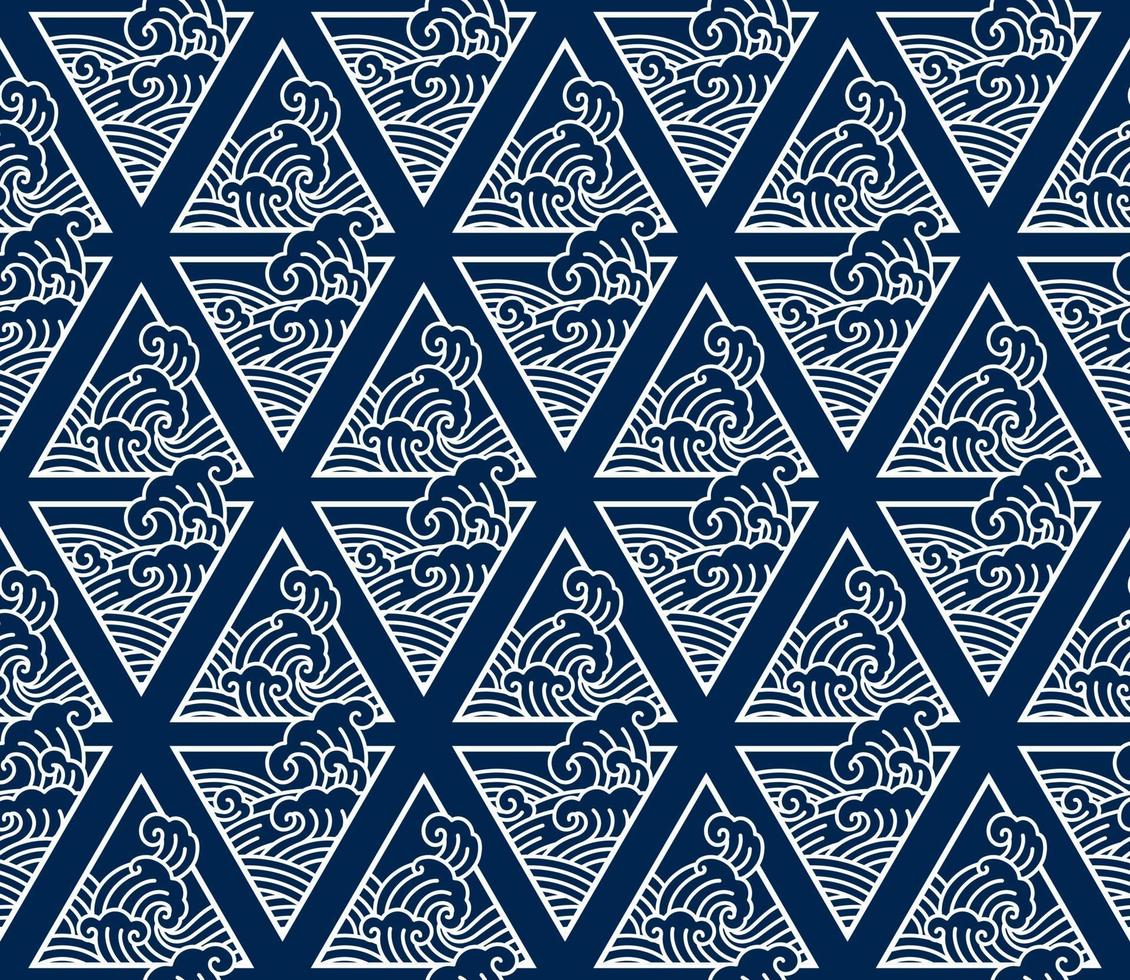 Oriental Japan wave line art seamless background vector