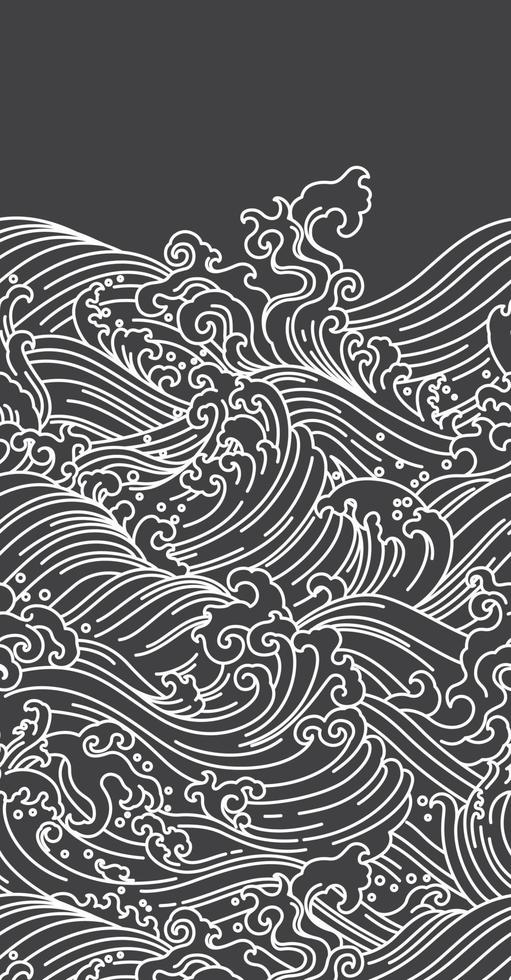 Japan ocean wave seamless black background vector