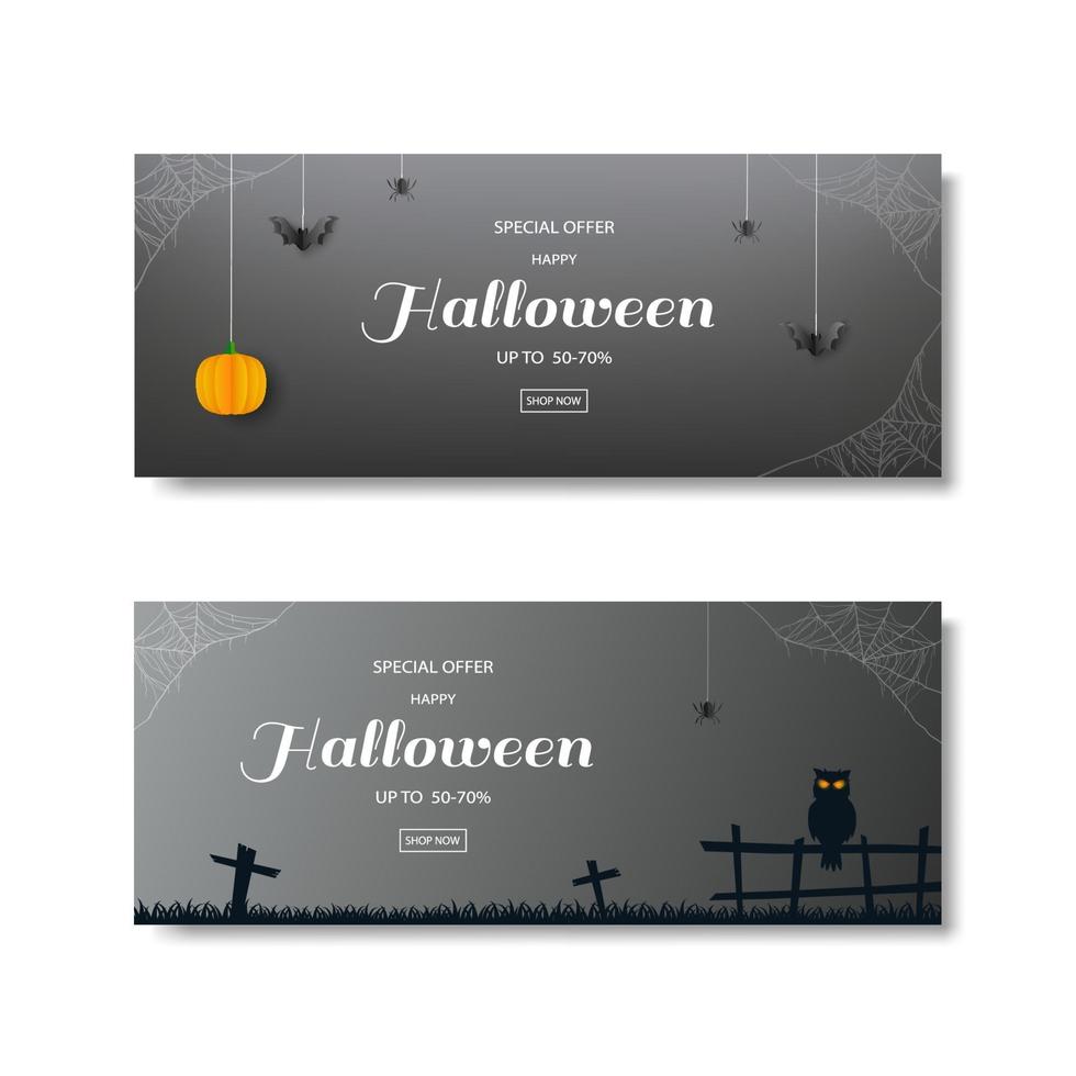 Collection of halloween sale banners with dark backgrounds vector