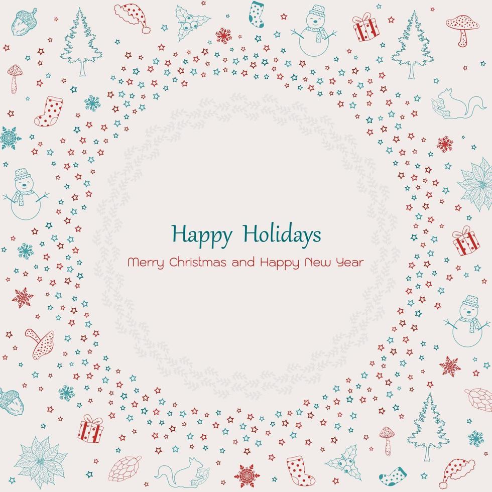 Merry Christmas and happy new year vintage greeting card design vector