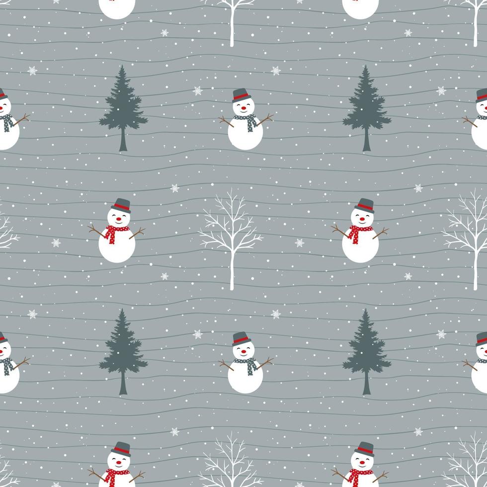 Cute snowman happy on winter seamless pattern vector