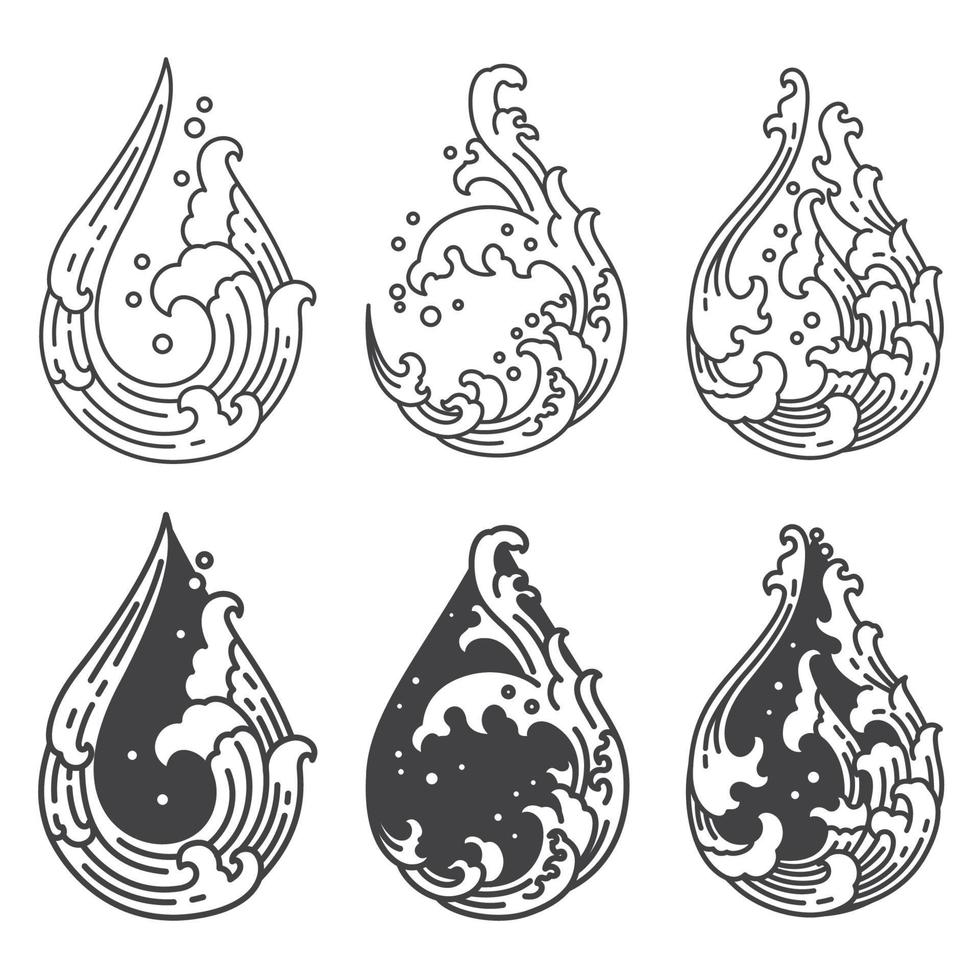 water wave line in droplet shape set vector