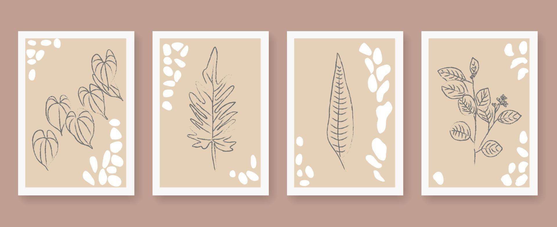 Abstract floral outline poster set vector