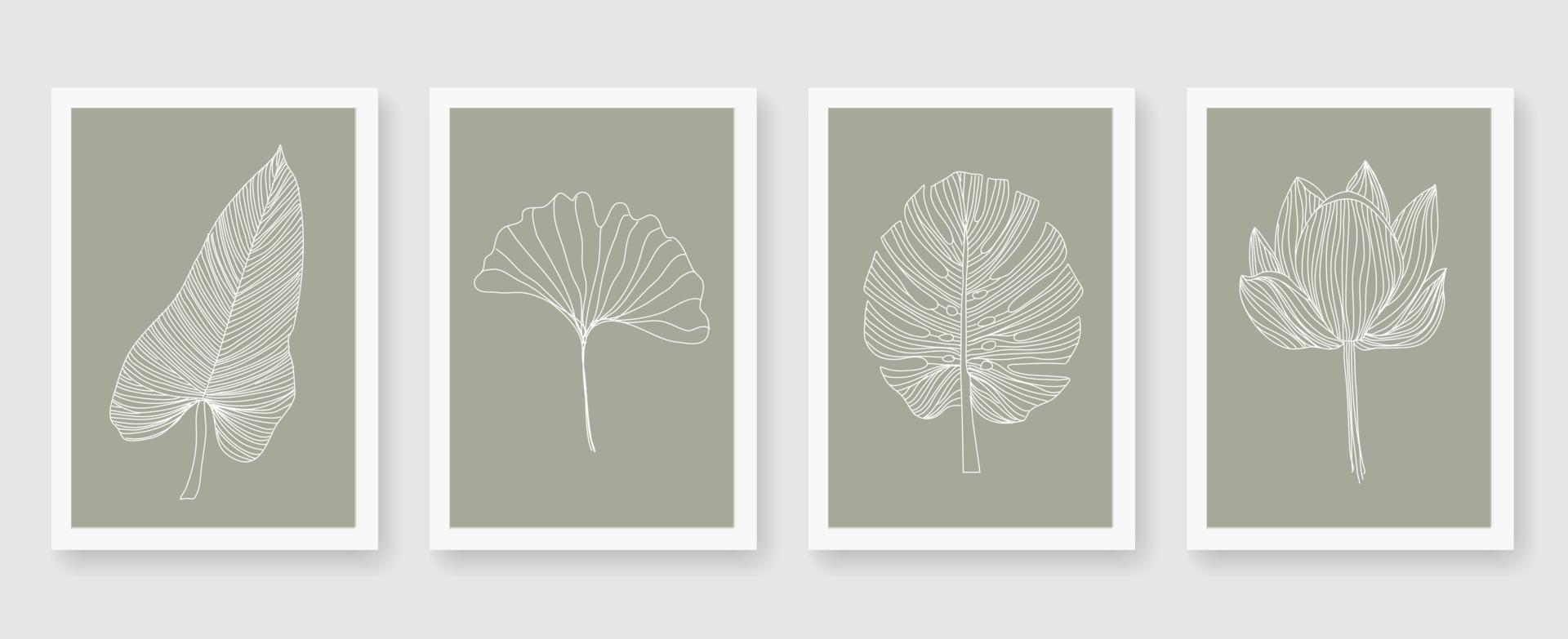 Abstract arts white line leaf set vector