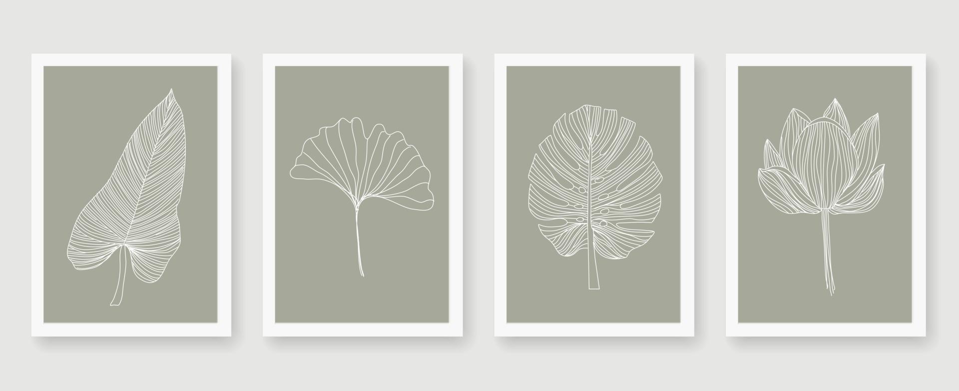 Abstract arts white line leaf set vector