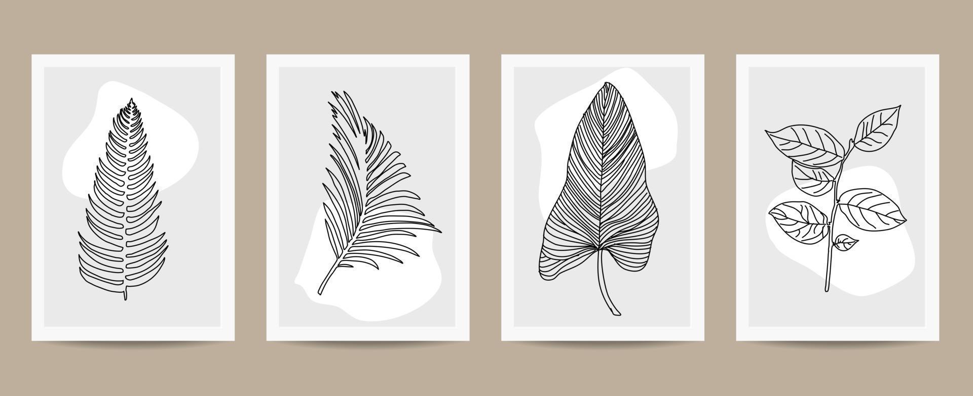 Abstract leaves outline poster set vector