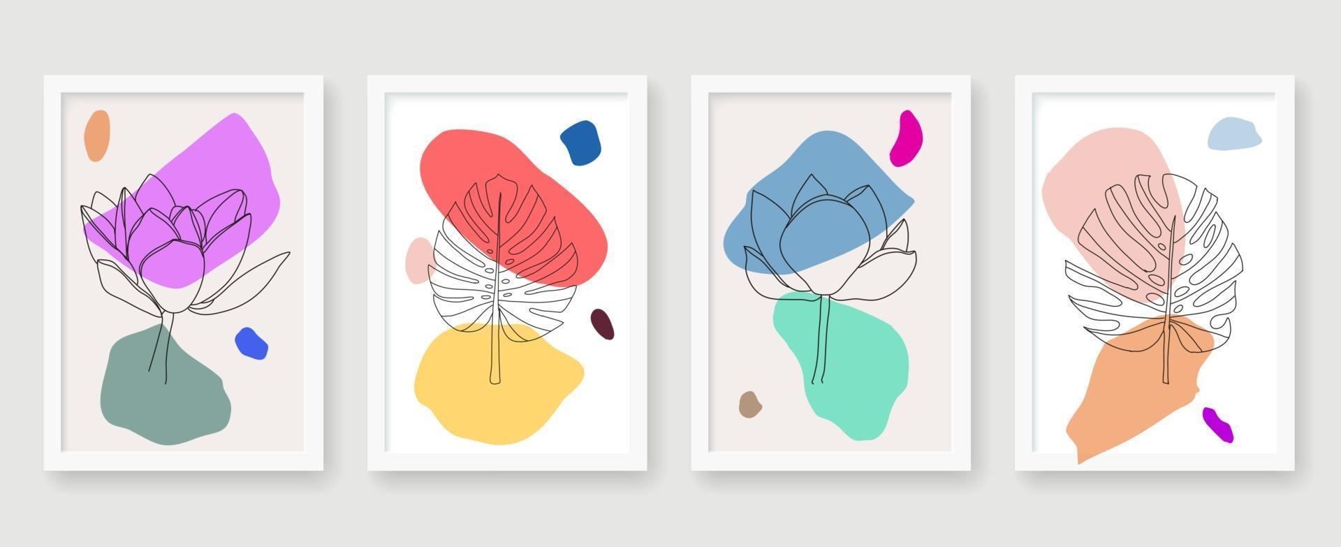 Abstract floral retro line poster set vector