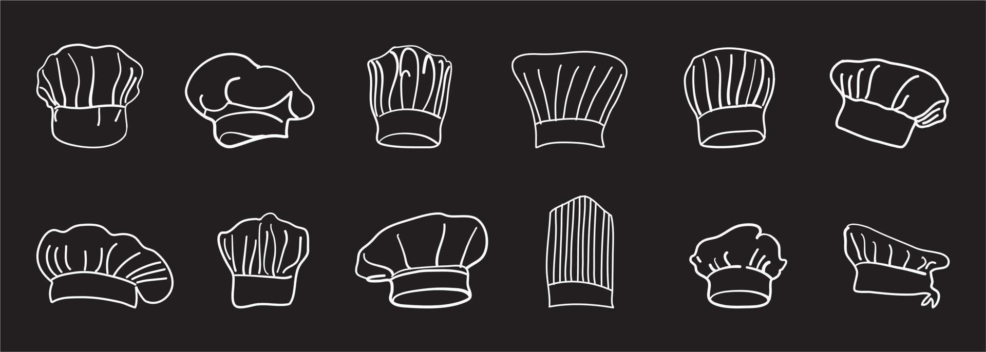 Chef hat line set vector