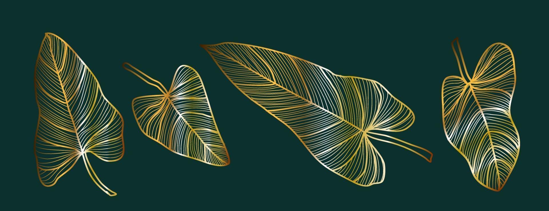 Abstract gold outline leaf set vector