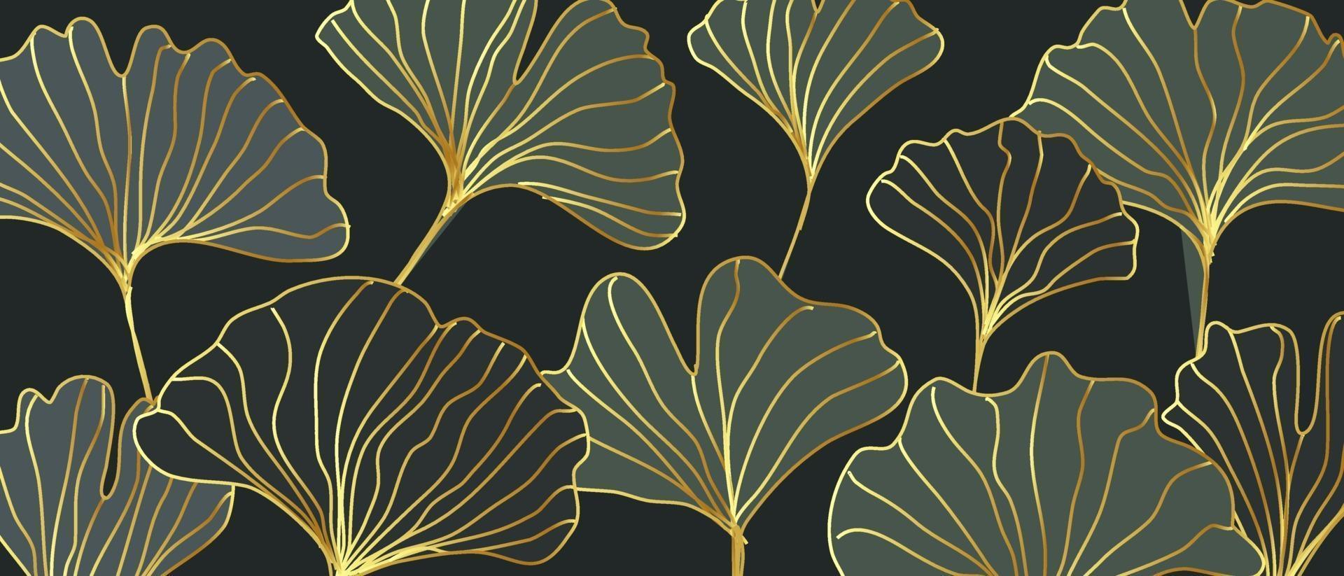 Abstract retro gold ginkgo leaves vector