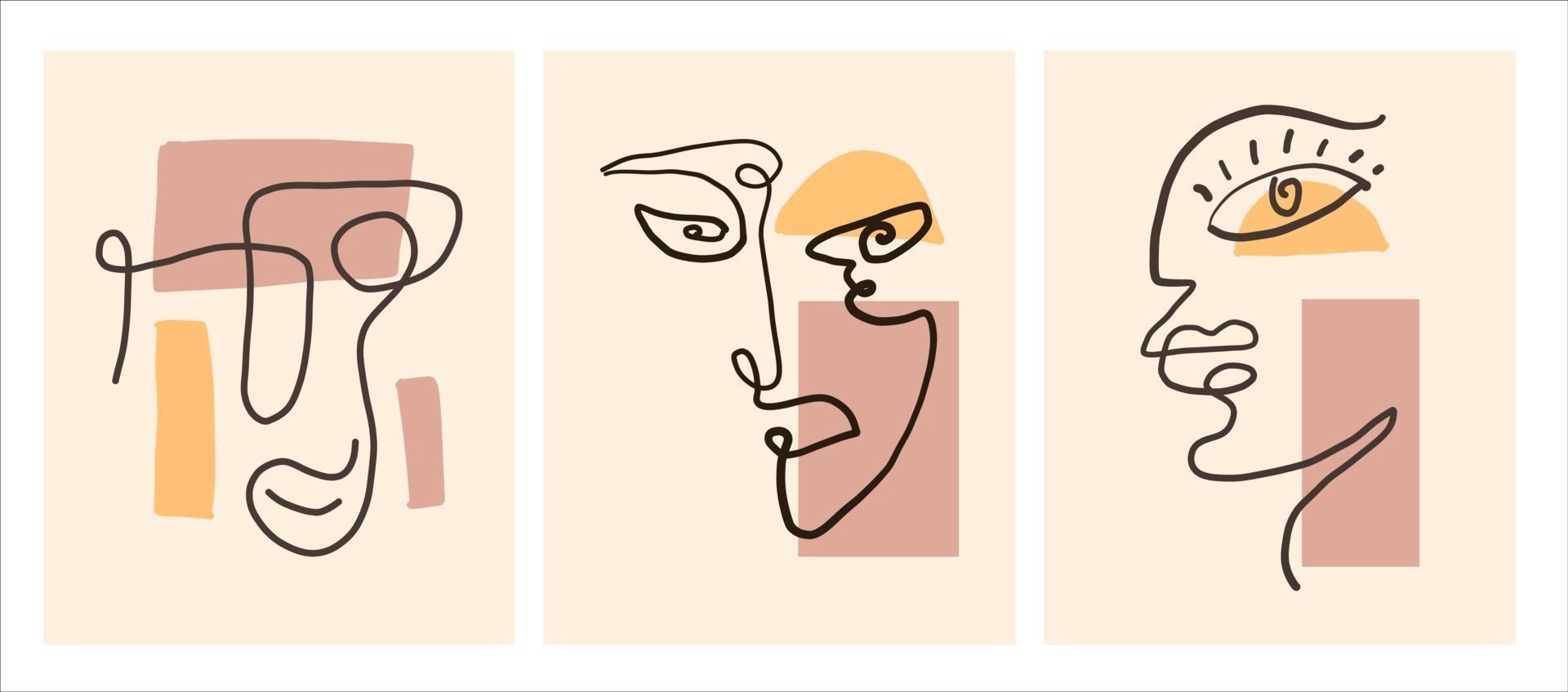 Conjunto de cara de línea de moda moderna contemporánea abstracta vector