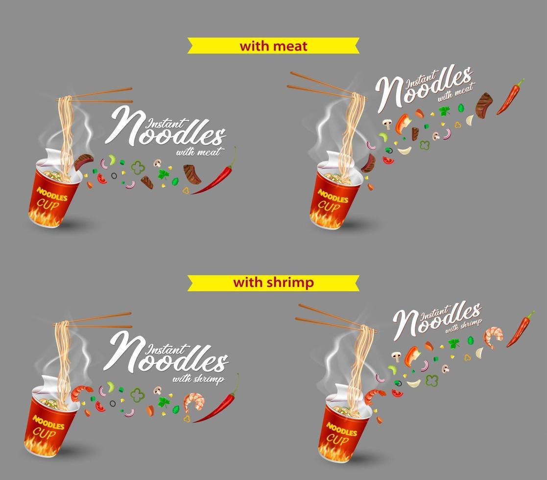 Instant cup noodles design vector