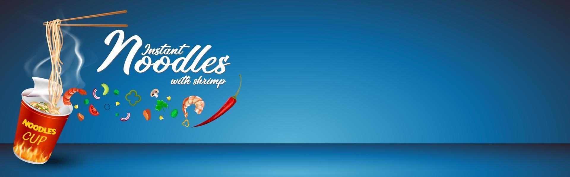Instant cup noodles banner vector