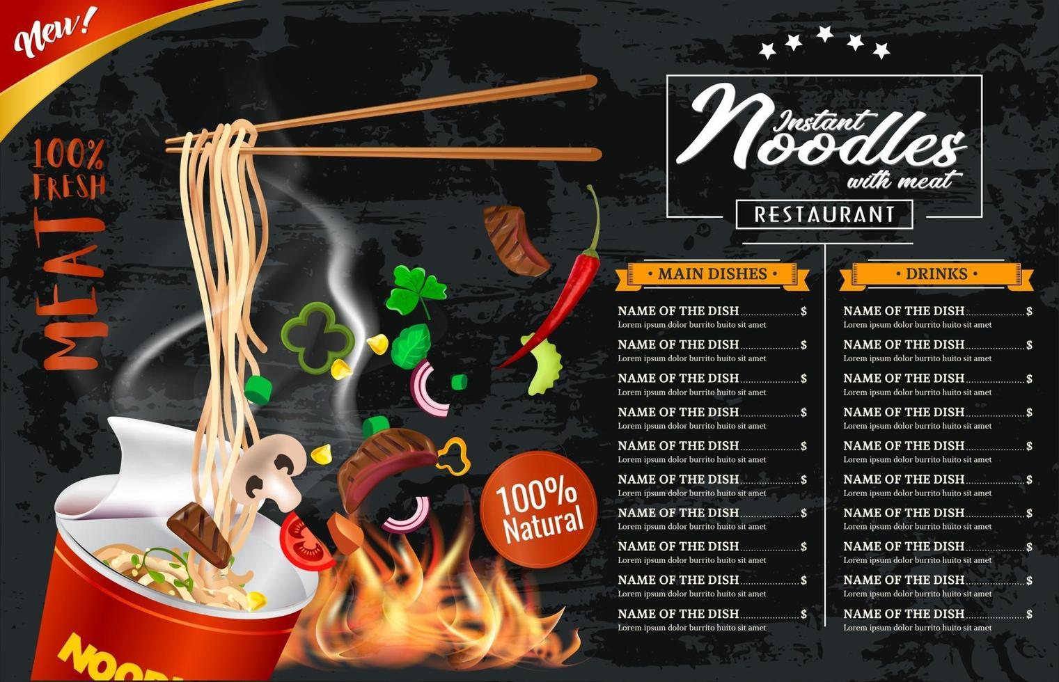 Instant cup noodles menu template vector