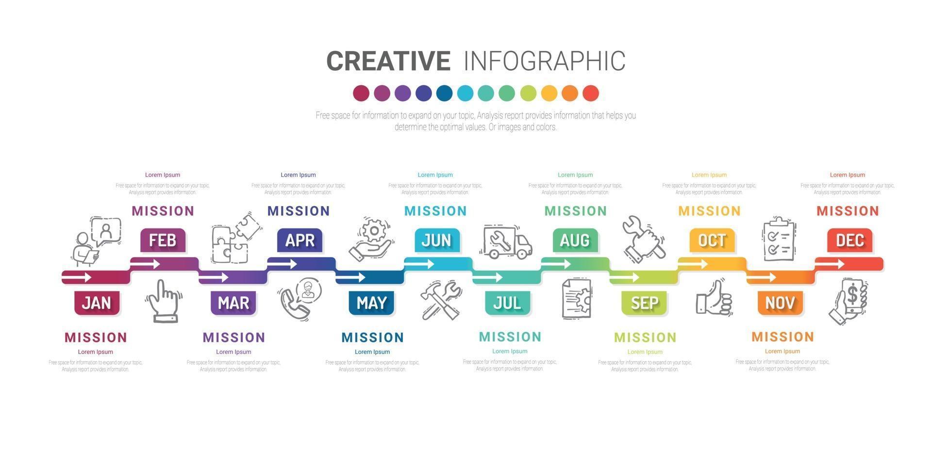 infografías todo el mes, el diseño del planificador y el negocio de presentación se pueden utilizar para el concepto de negocio con 12 opciones. vector