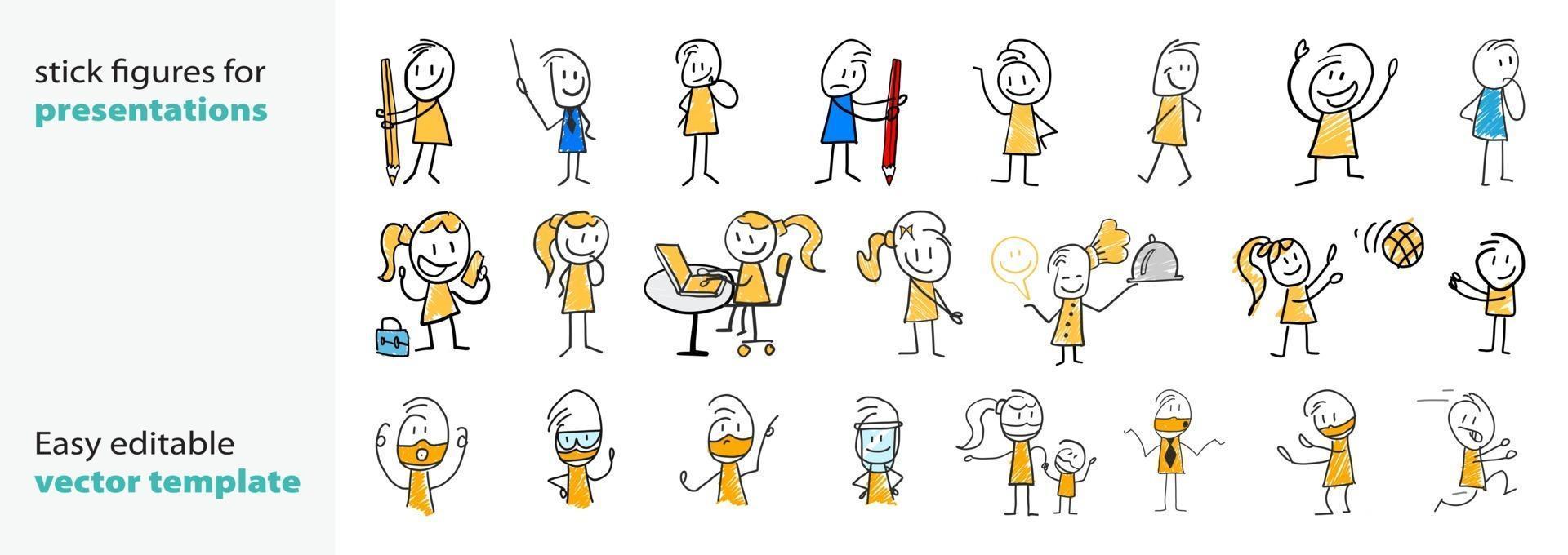 Stick figures set vector