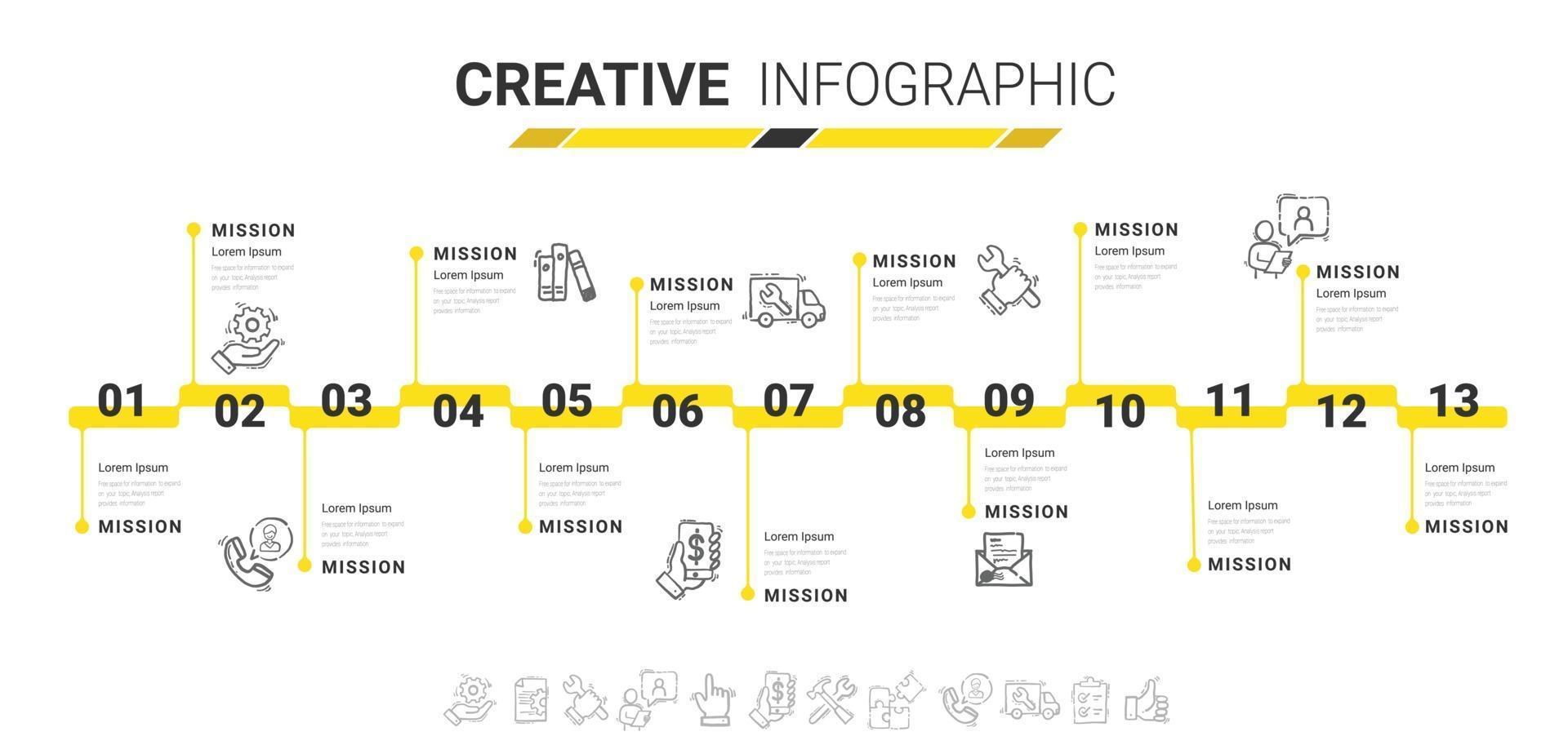 timeline design template with 13 label, Vector. can be used for workflow layout. vector