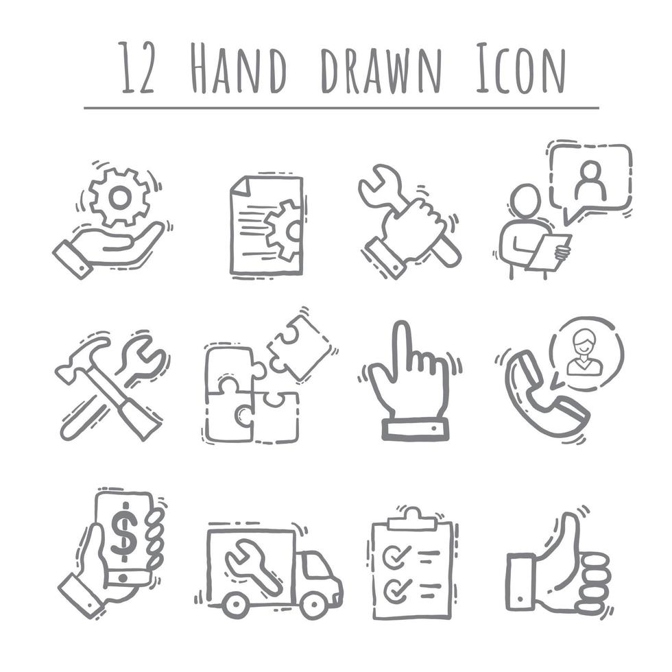 simple conjunto de ingeniería, vector dibujado a mano, 12 iconos. contiene iconos como fabricación, ingeniería, producción.