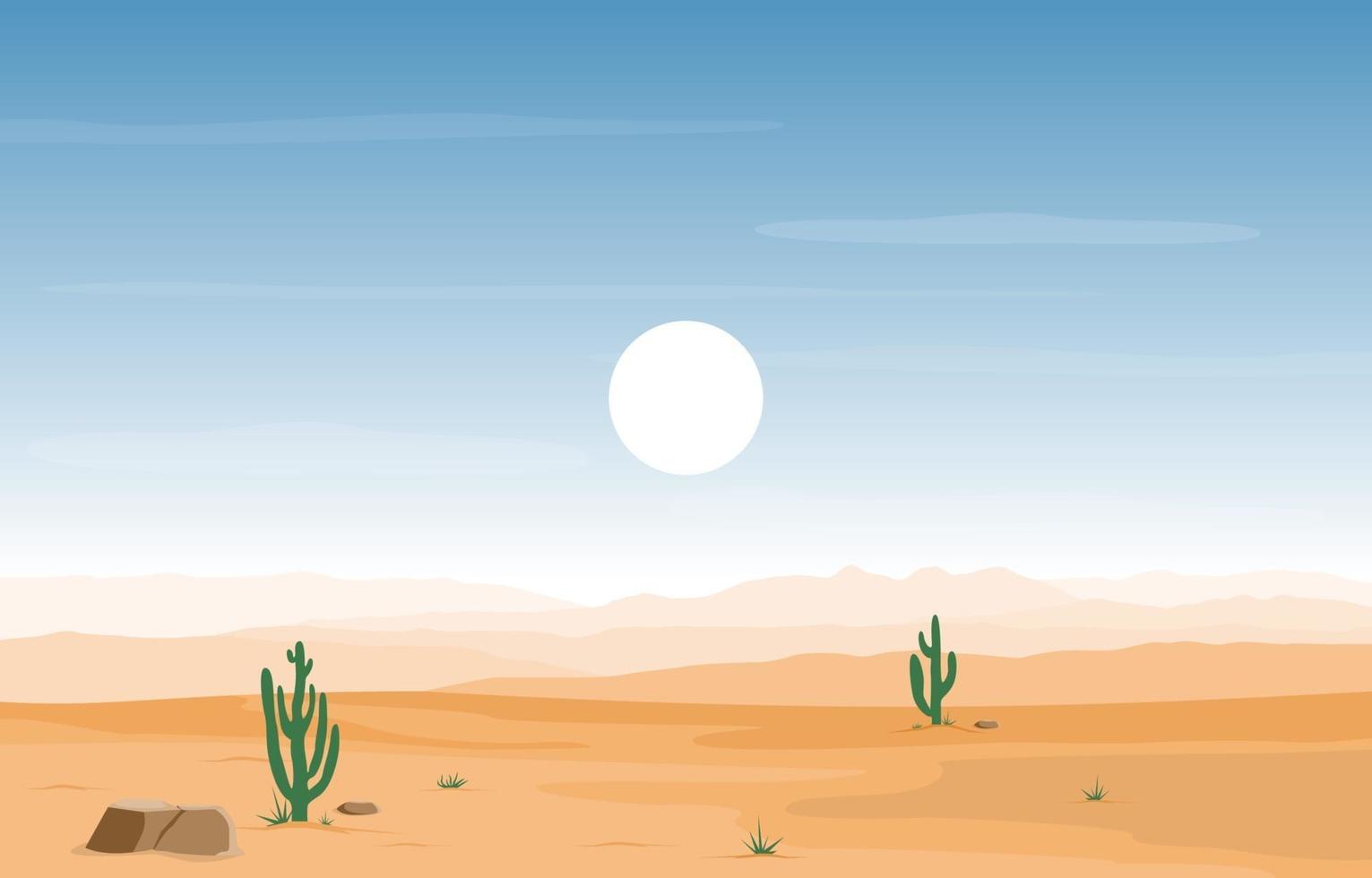 Day in Vast Western American Desert with Cactus Horizon Landscape Illustration vector