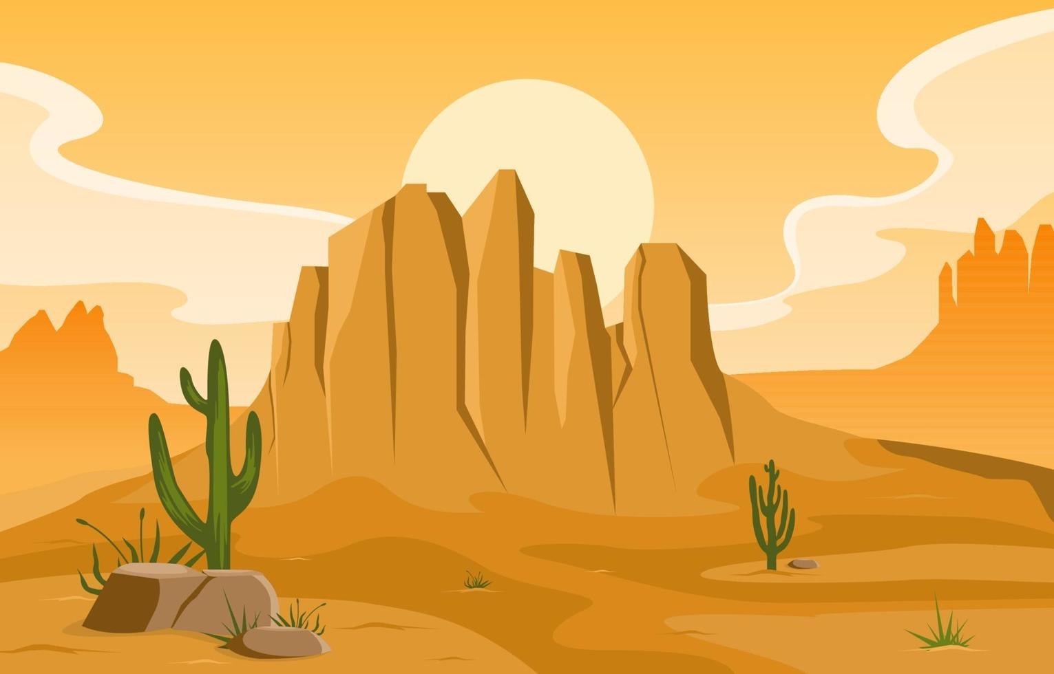 Day in Vast Western American Desert with Cactus Horizon Landscape Illustration vector