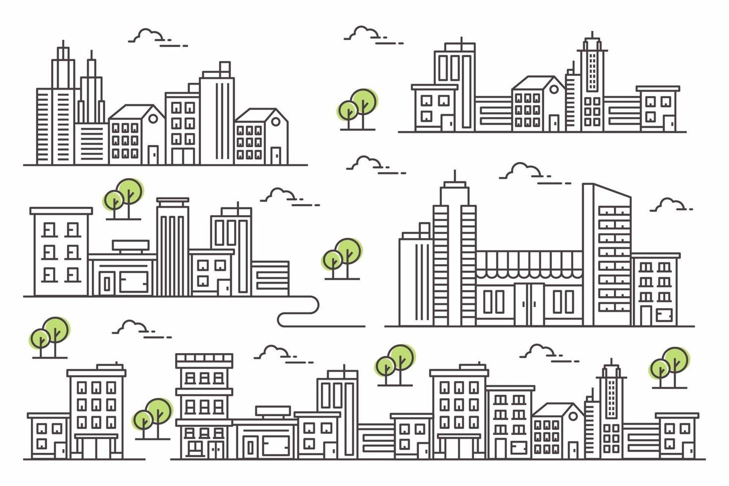 Urban background with large buildings in line style vector