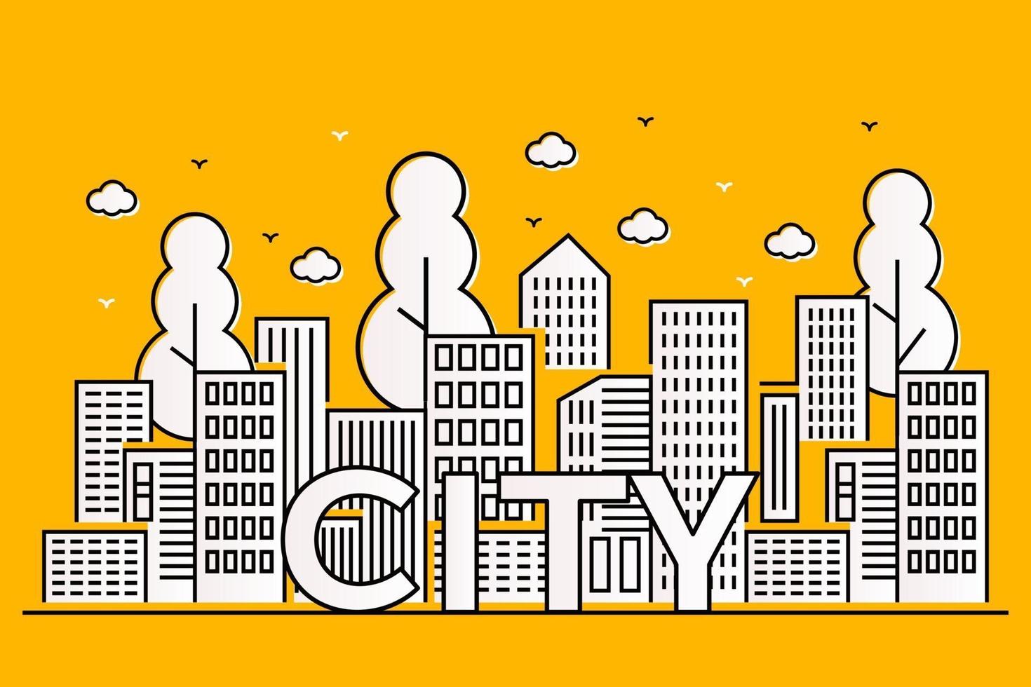 Beautiful urban illustration with various buildings in line style vector