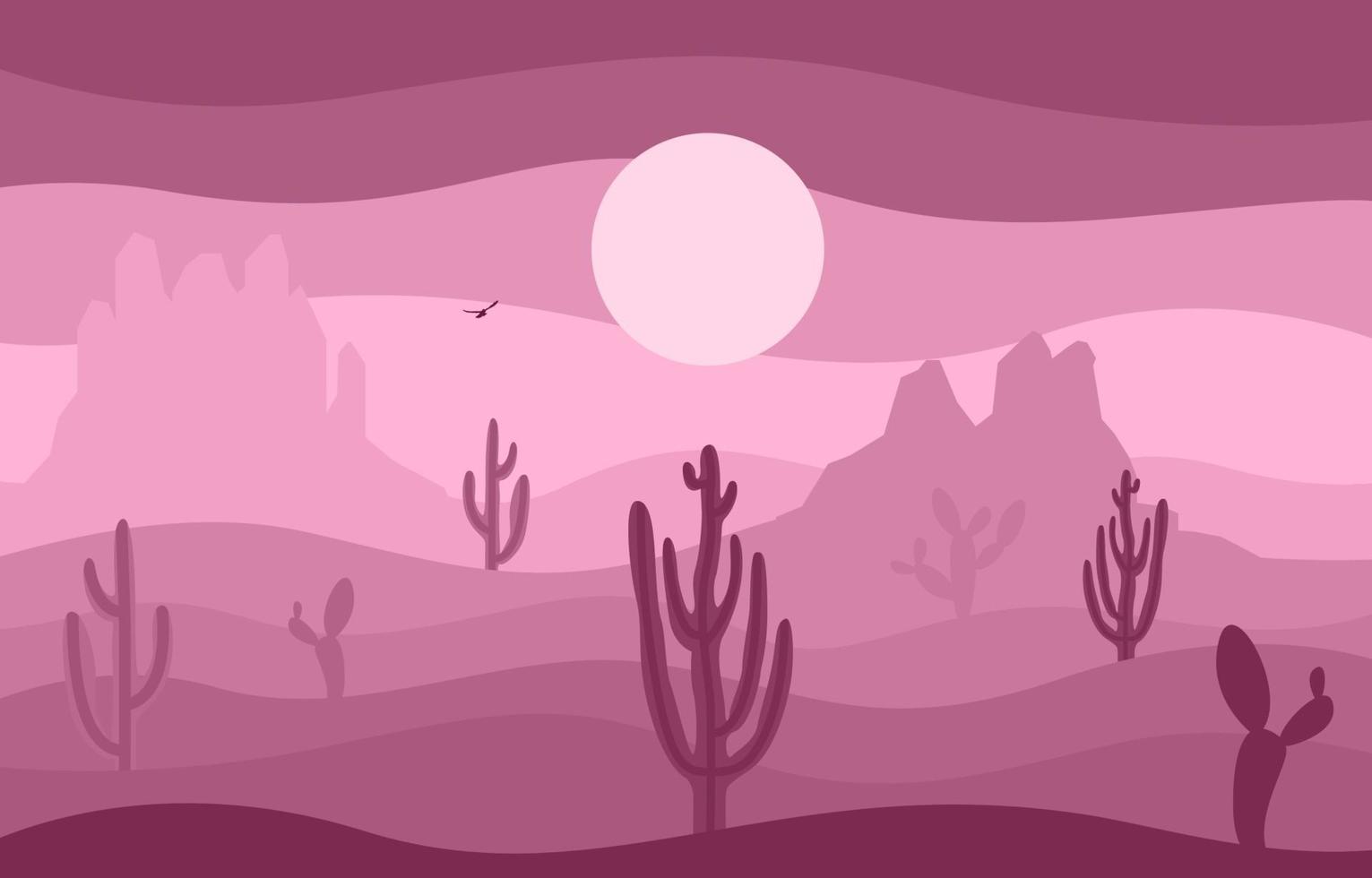 Day in Vast Western American Desert with Cactus Horizon Landscape Illustration vector