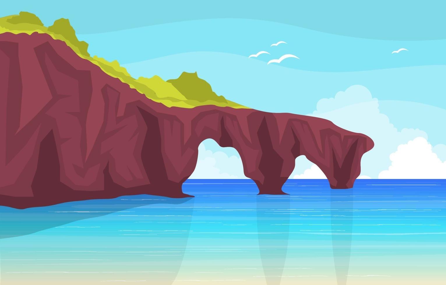 hermoso panorama playa paisaje ilustración vector