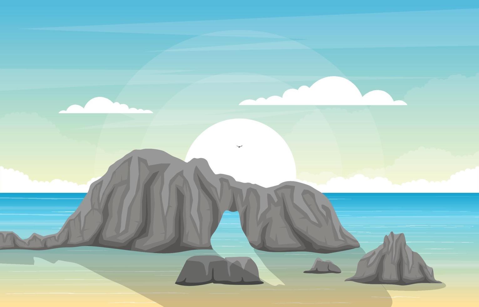 hermoso panorama playa paisaje ilustración vector