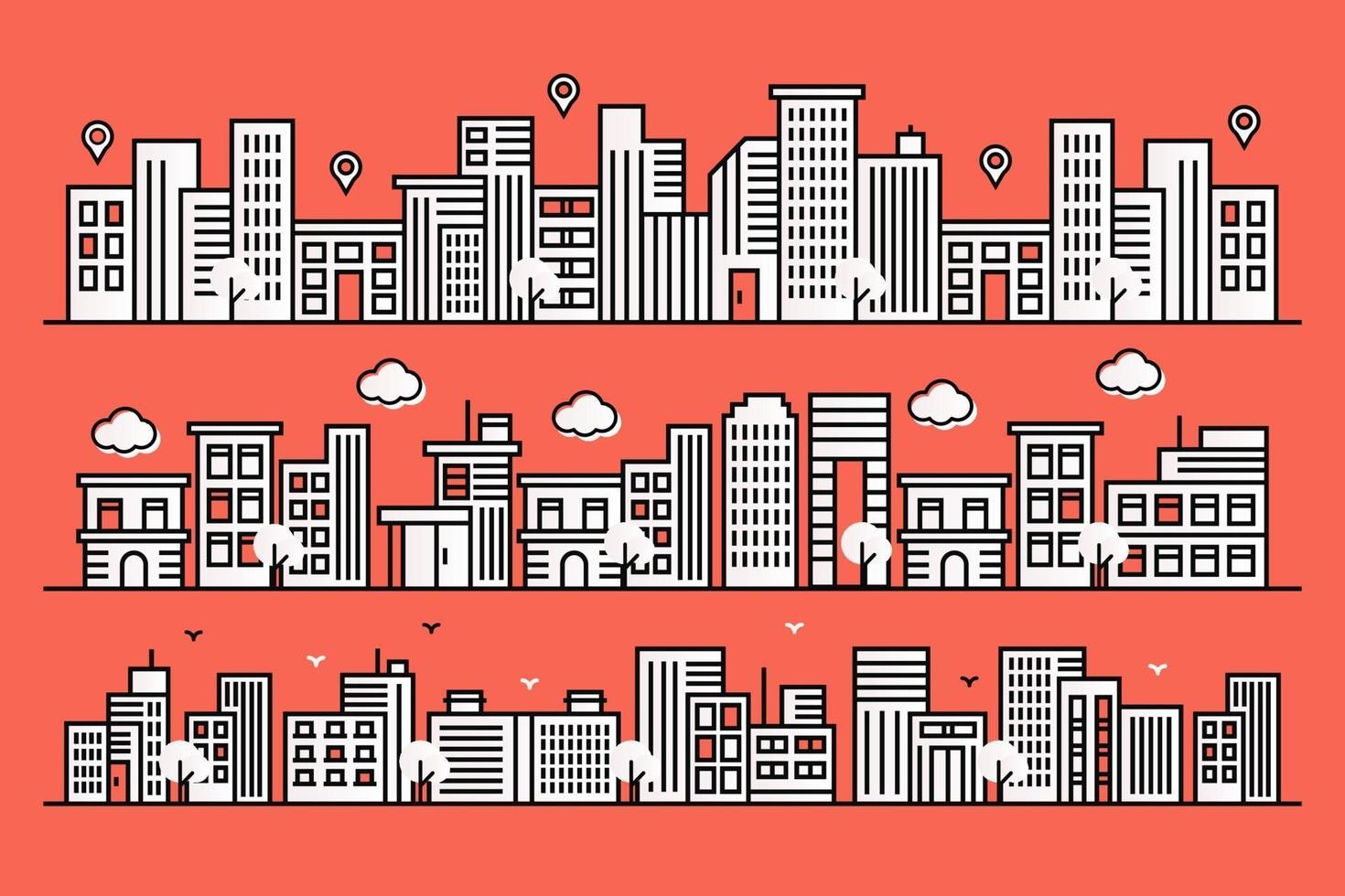Urban background with large buildings in line style vector