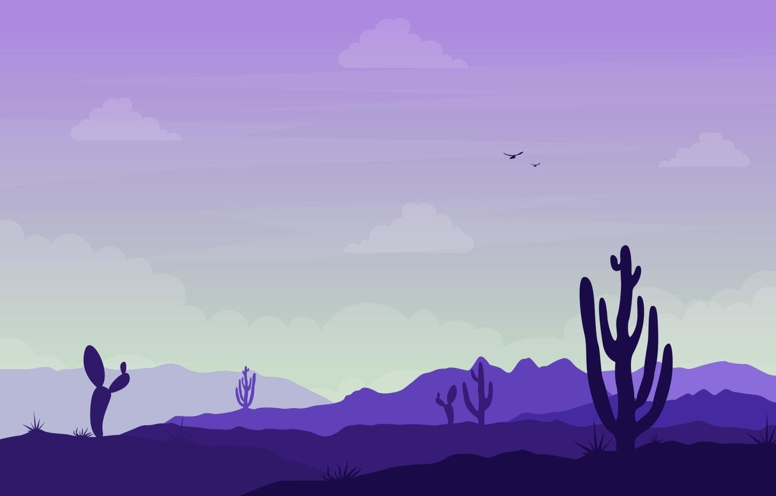 Day in Vast Western American Desert with Cactus Horizon Landscape Illustration vector