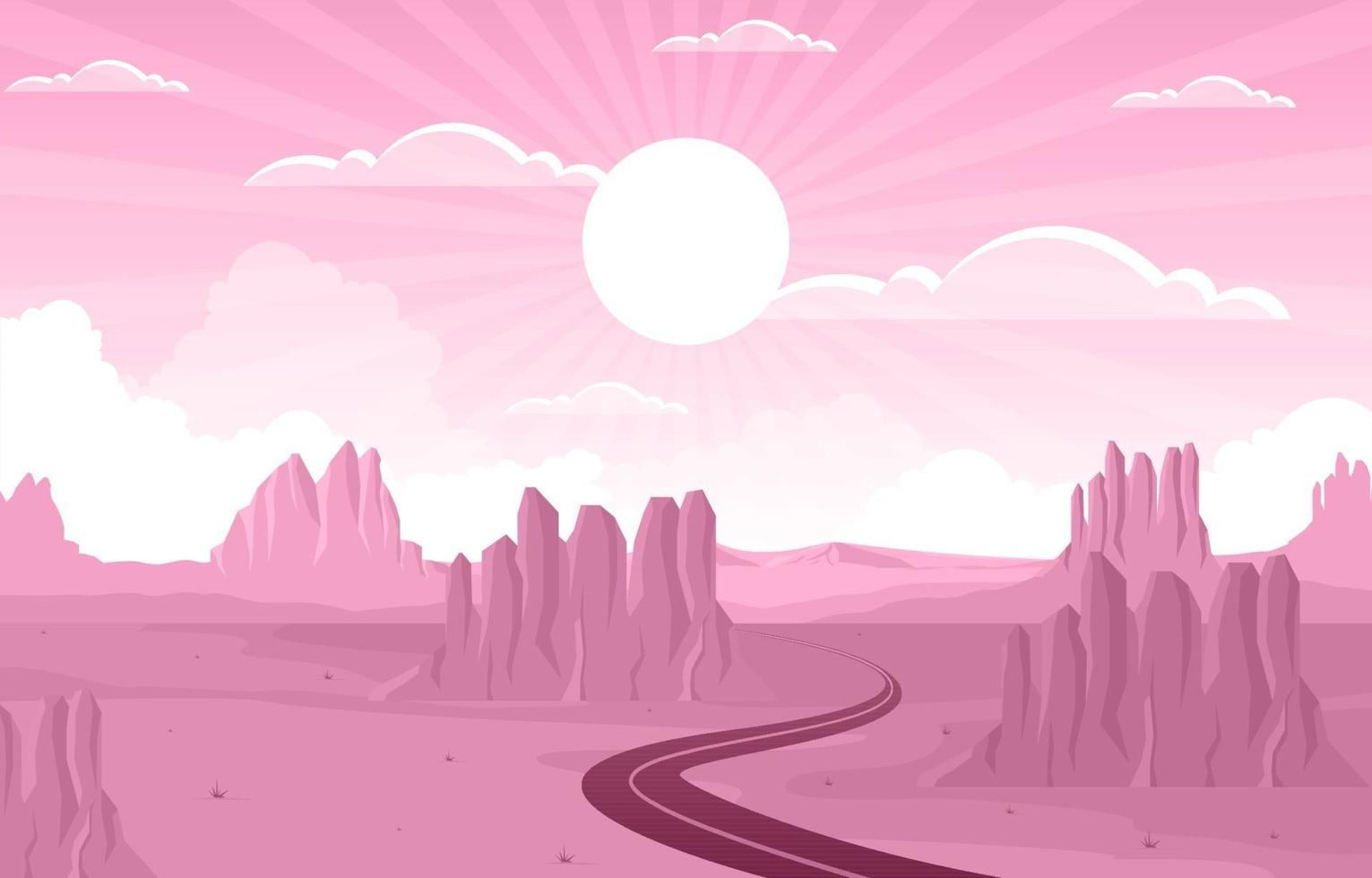 Day in Vast Western American Desert with Cactus Horizon Landscape Illustration vector