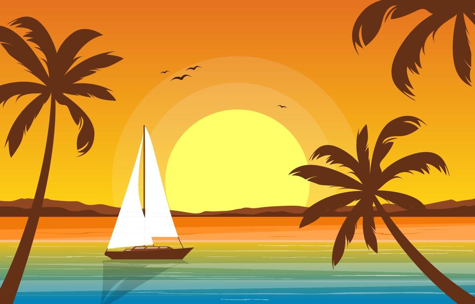 Vacation in Tropical Beach Landscape with Palm Trees vector