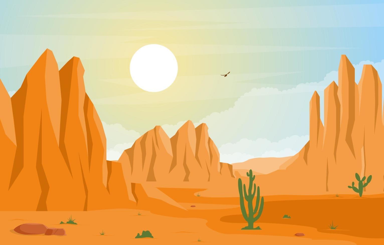 Day in Vast Western American Desert with Cactus Horizon Landscape Illustration vector